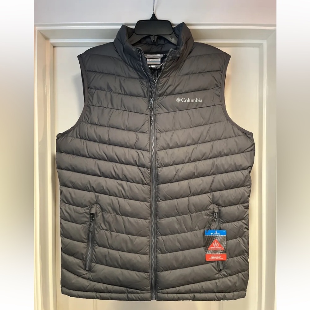 Mens Medium Columbia Slope Edge Insulated Vest Gray Puffer Omni-Heat New Tags